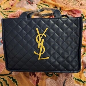 YSL Quilted Midnite Blue Handbag with Gold Logo